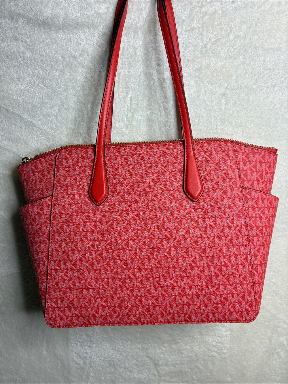 MICHAEL KORS Red Coral Logo Tote with MK Charm - Picture 2 of 6